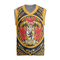 Personalized Denbighshire Wales Christmas Knitted V-Neck Vest Coat Of Arms Celtic Style - Wonder Print Shop