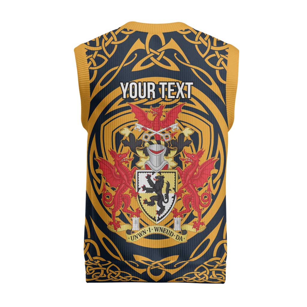 Personalized Denbighshire Wales Christmas Knitted V-Neck Vest Coat Of Arms Celtic Style - Wonder Print Shop