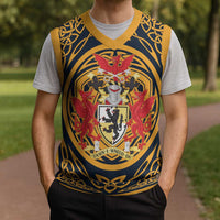 Personalized Denbighshire Wales Christmas Knitted V-Neck Vest Coat Of Arms Celtic Style - Wonder Print Shop