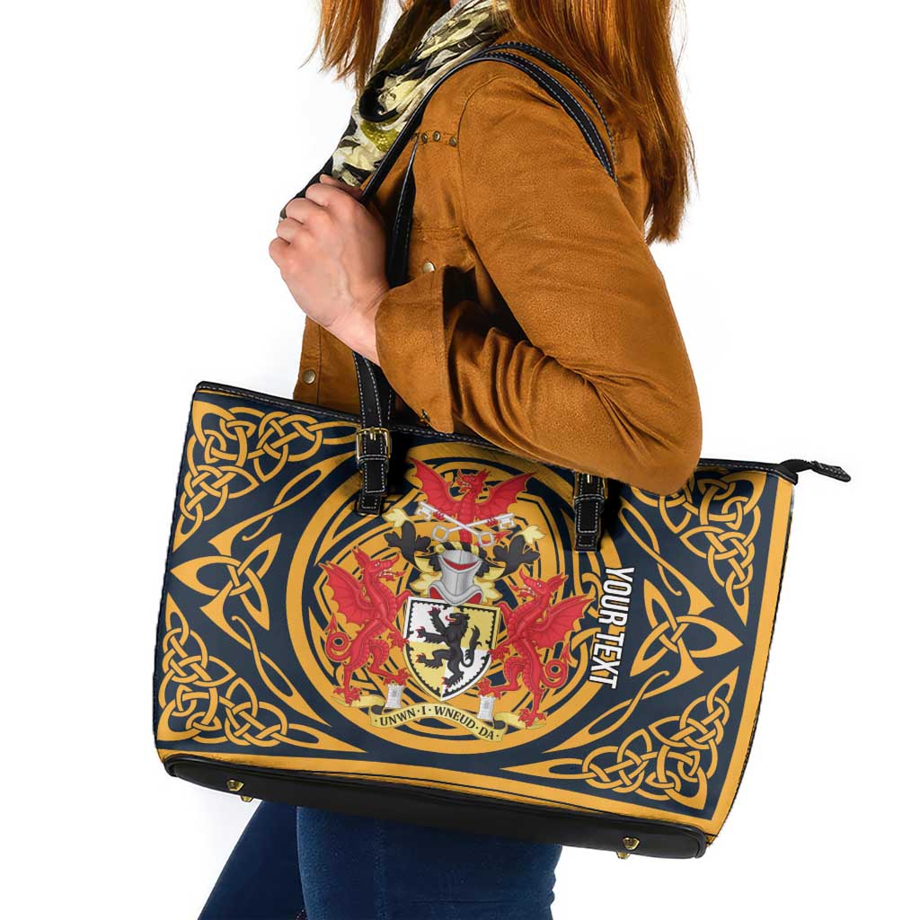 Personalized Denbighshire Wales Leather Tote Bag Coat Of Arms Celtic Style - Wonder Print Shop