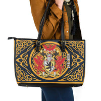 Personalized Denbighshire Wales Leather Tote Bag Coat Of Arms Celtic Style - Wonder Print Shop