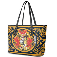 Personalized Denbighshire Wales Leather Tote Bag Coat Of Arms Celtic Style - Wonder Print Shop