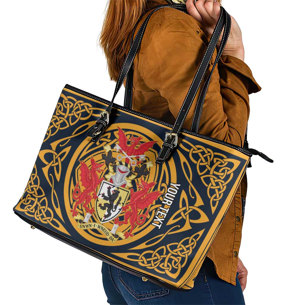 Personalized Denbighshire Wales Leather Tote Bag Coat Of Arms Celtic Style - Wonder Print Shop