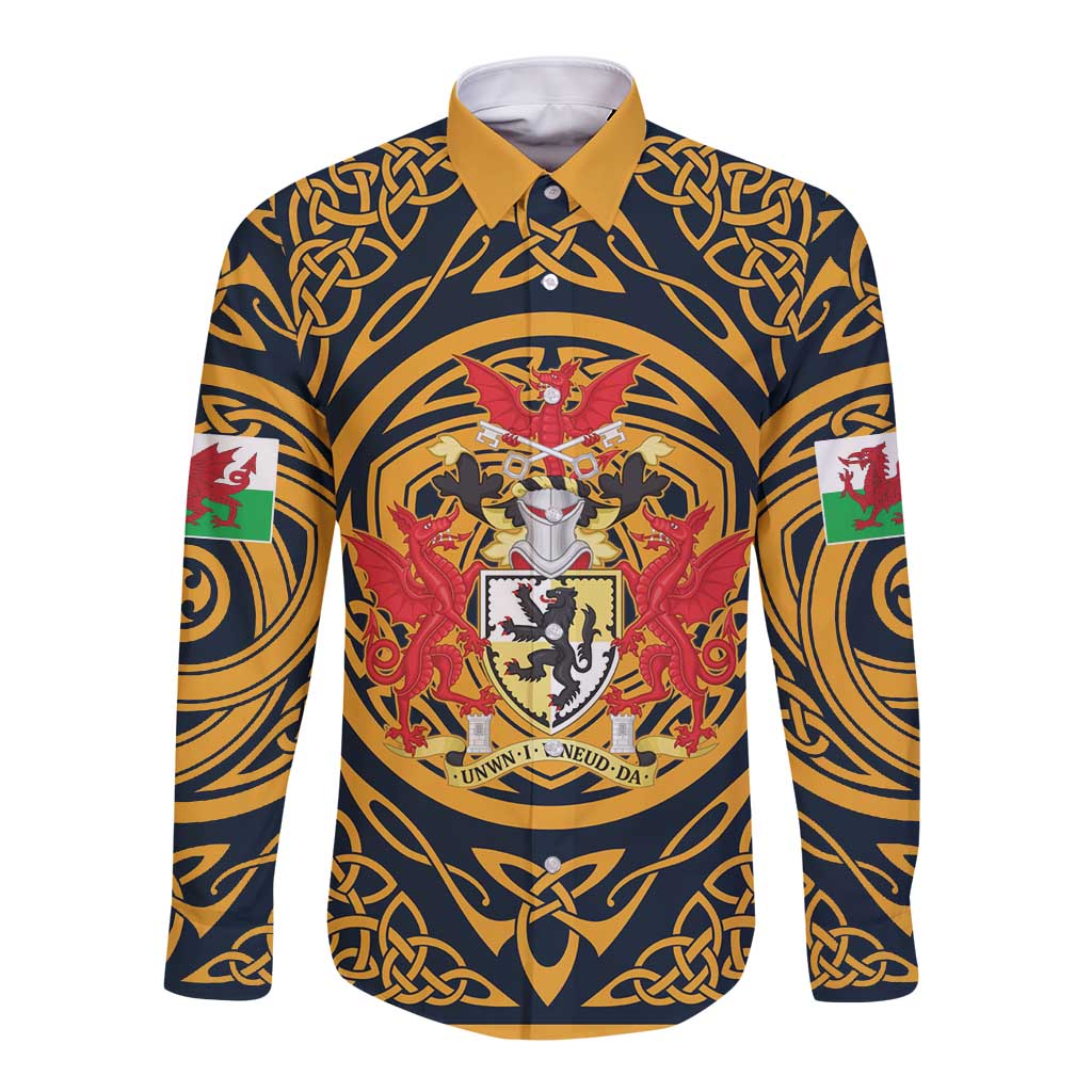 Personalized Denbighshire Wales Long Sleeve Button Shirt Coat Of Arms Celtic Style - Wonder Print Shop