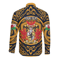 Personalized Denbighshire Wales Long Sleeve Button Shirt Coat Of Arms Celtic Style - Wonder Print Shop
