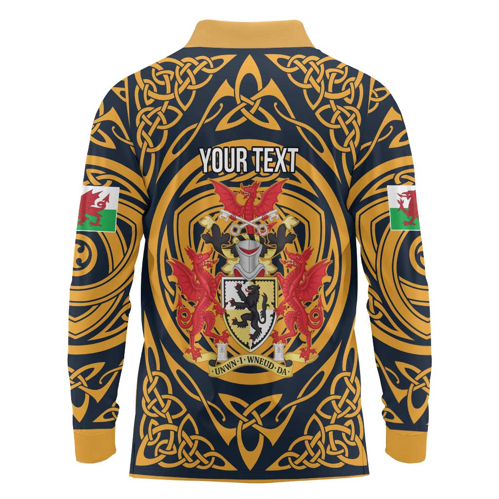 Personalized Denbighshire Wales Long Sleeve Polo Shirt Coat Of Arms Celtic Style - Wonder Print Shop