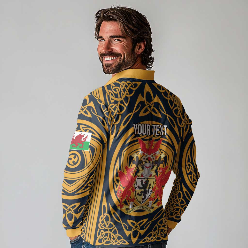 Personalized Denbighshire Wales Long Sleeve Polo Shirt Coat Of Arms Celtic Style - Wonder Print Shop