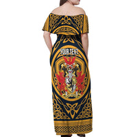 Personalized Denbighshire Wales Off Shoulder Maxi Dress Coat Of Arms Celtic Style - Wonder Print Shop