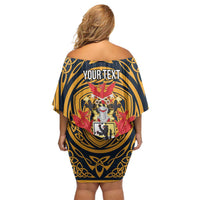 Personalized Denbighshire Wales Off Shoulder Short Dress Coat Of Arms Celtic Style - Wonder Print Shop