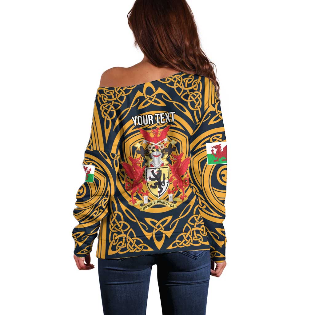 Personalized Denbighshire Wales Off Shoulder Sweater Coat Of Arms Celtic Style - Wonder Print Shop