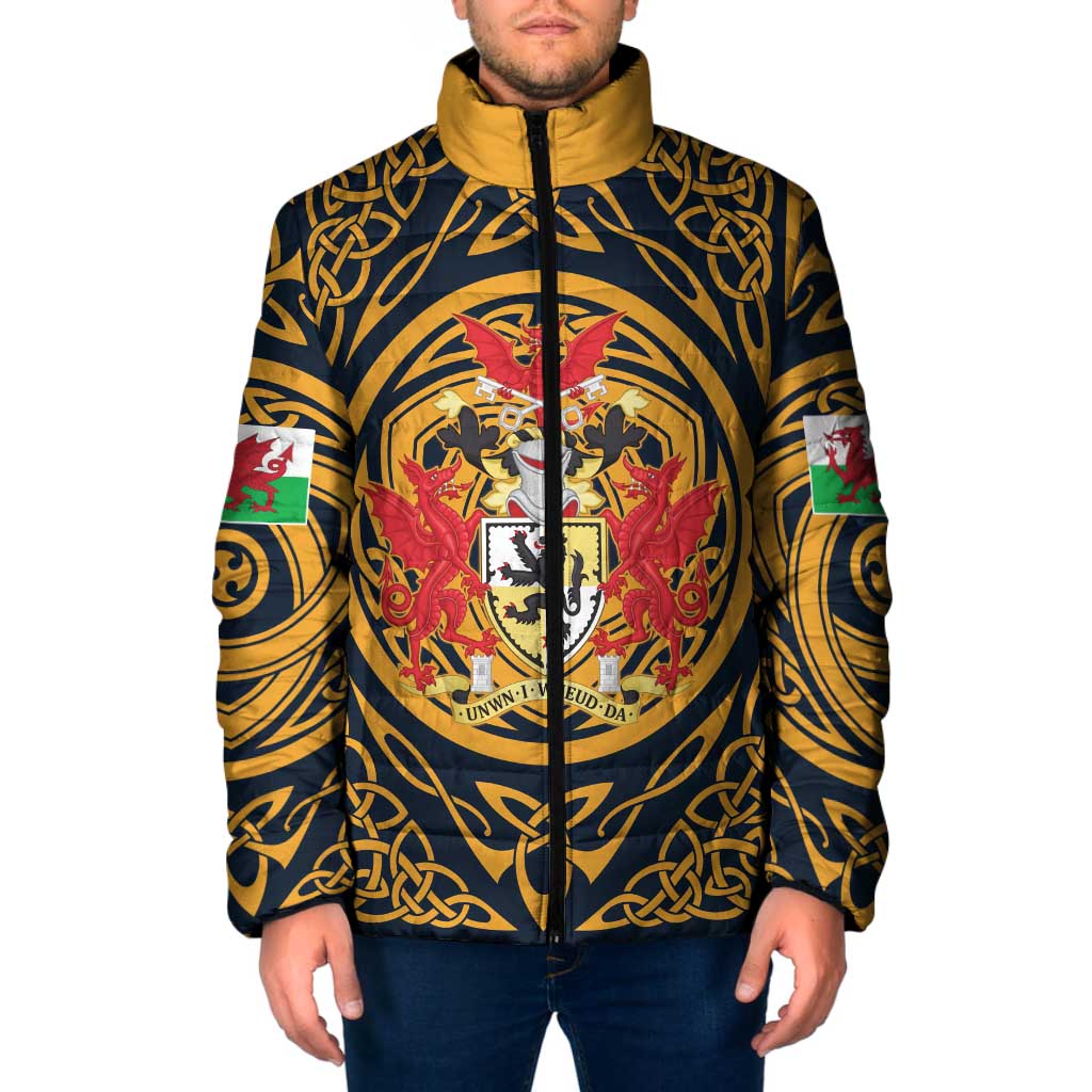 Personalized Denbighshire Wales Padded Jacket Coat Of Arms Celtic Style - Wonder Print Shop