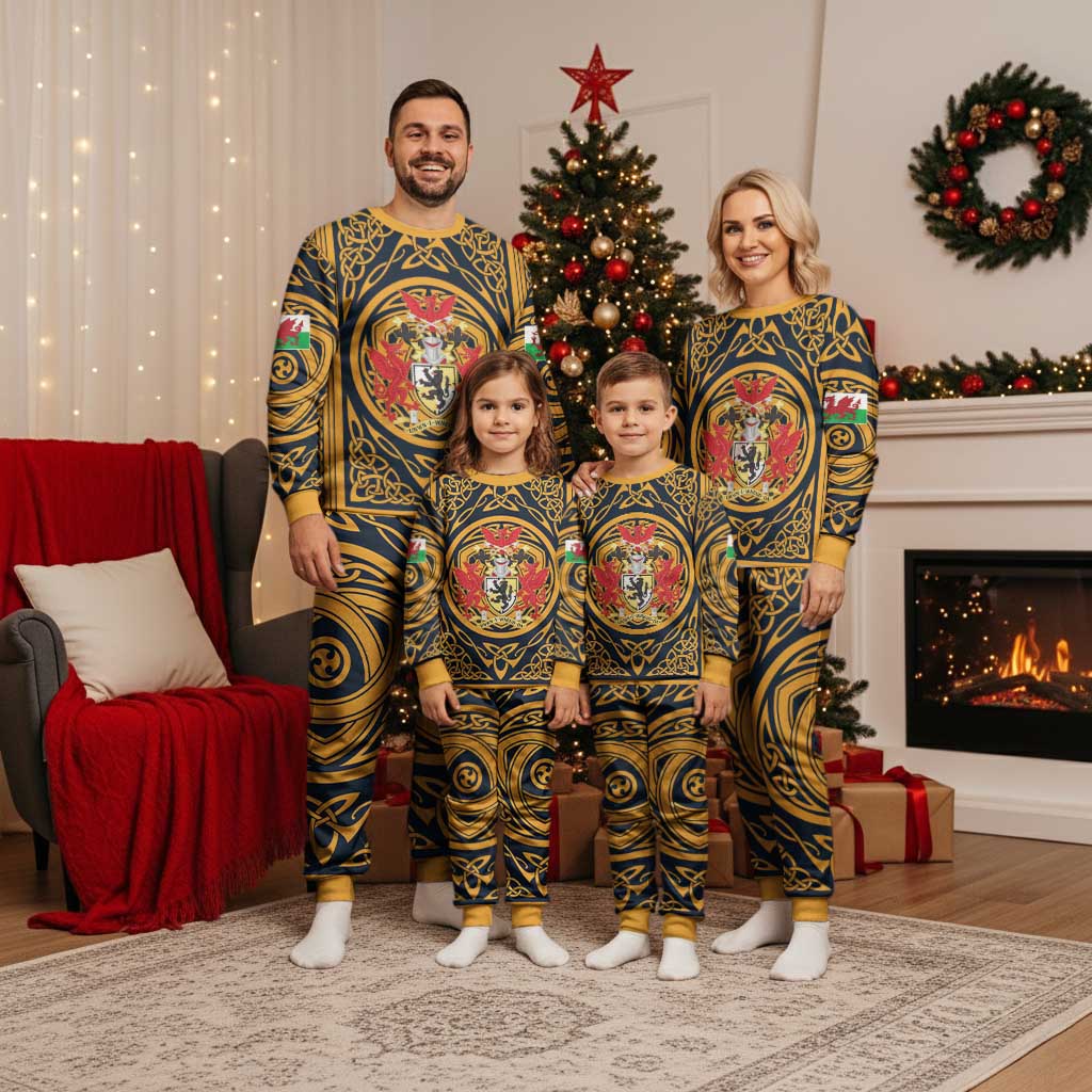 Personalized Denbighshire Wales Christmas Pajama Set Coat Of Arms Celtic Style - Wonder Print Shop