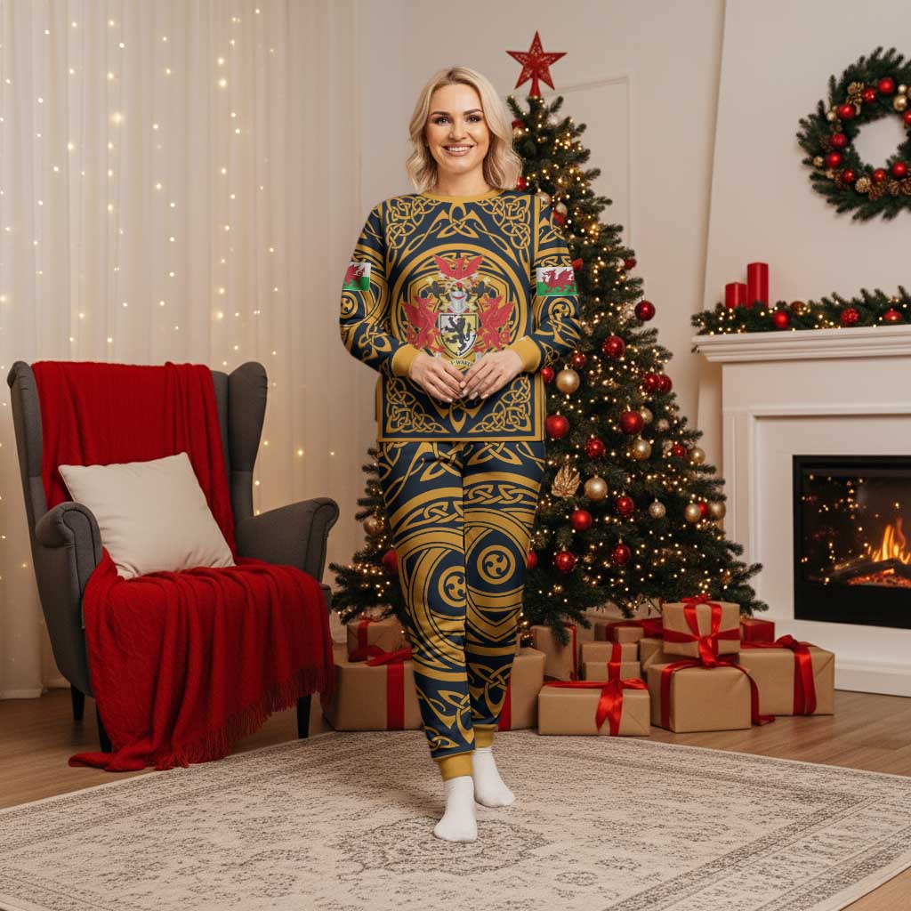Personalized Denbighshire Wales Christmas Pajama Set Coat Of Arms Celtic Style - Wonder Print Shop