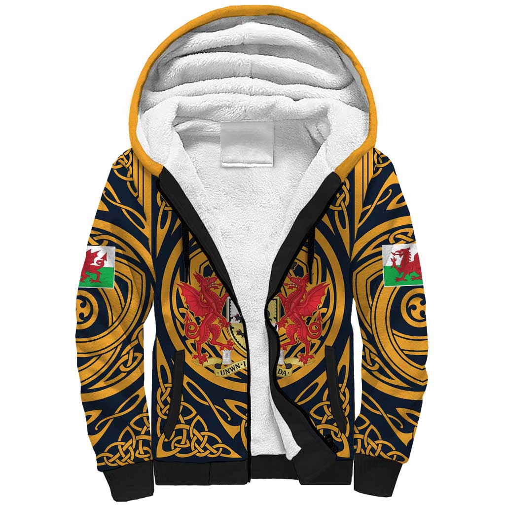 Personalized Denbighshire Wales Sherpa Hoodie Coat Of Arms Celtic Style - Wonder Print Shop
