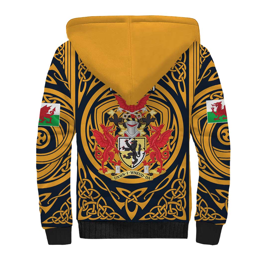 Personalized Denbighshire Wales Sherpa Hoodie Coat Of Arms Celtic Style - Wonder Print Shop
