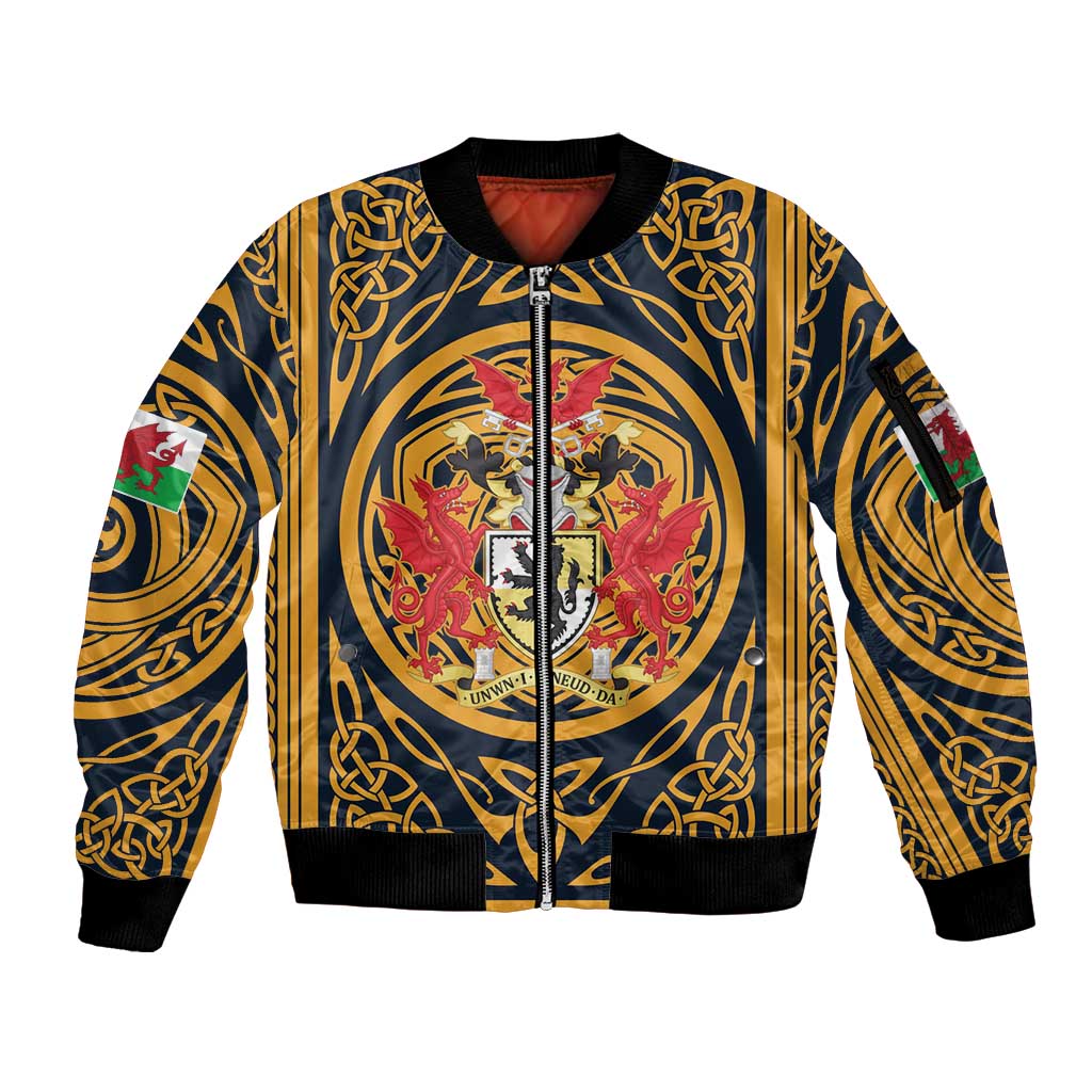 Personalized Denbighshire Wales Sleeve Zip Bomber Jacket Coat Of Arms Celtic Style - Wonder Print Shop
