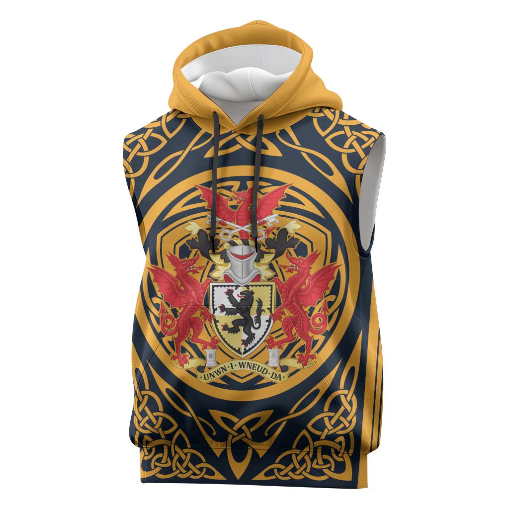 Personalized Denbighshire Wales Sleeveless Hoodie Coat Of Arms Celtic Style - Wonder Print Shop