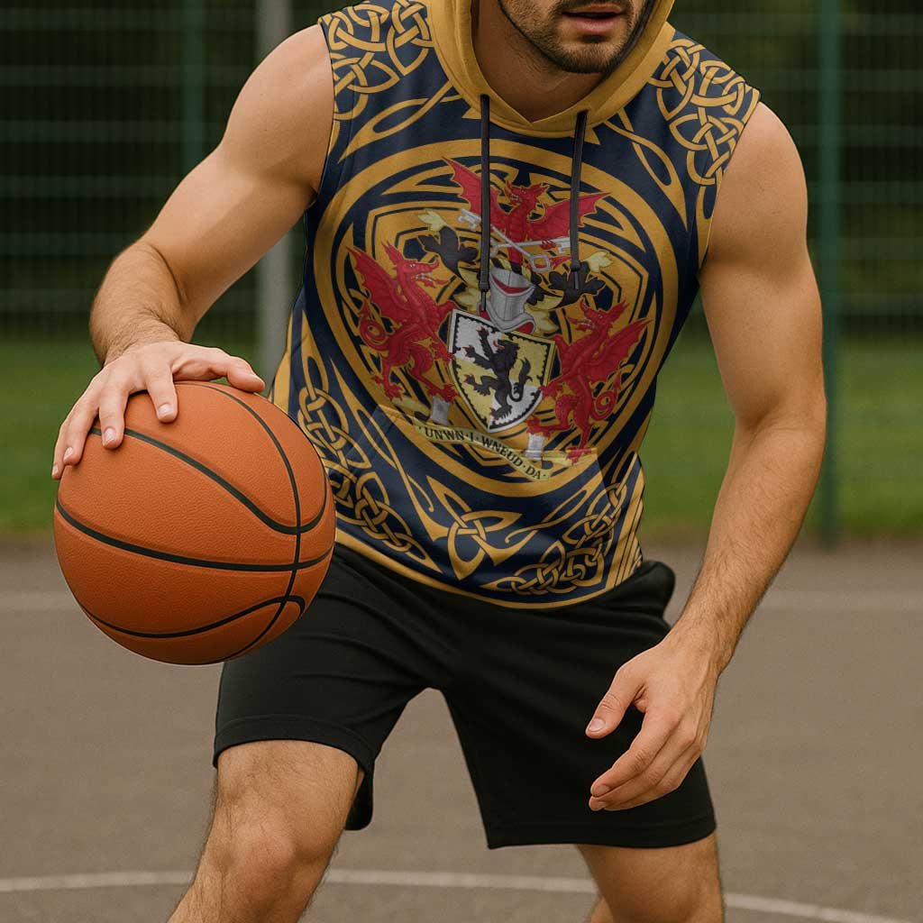 Personalized Denbighshire Wales Sleeveless Hoodie Coat Of Arms Celtic Style - Wonder Print Shop