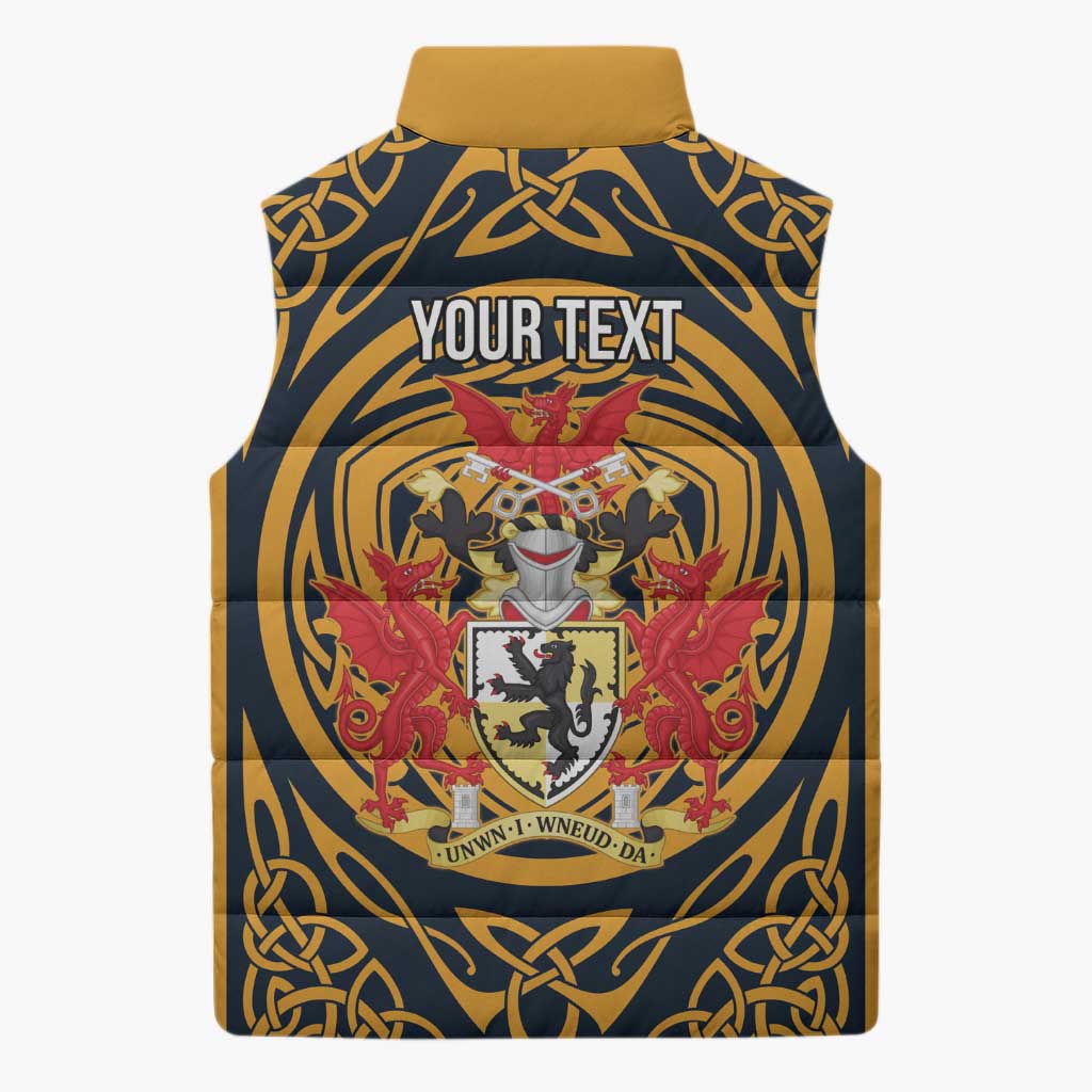 Personalized Denbighshire Wales Sleeveless Puffer Jacket Coat Of Arms Celtic Style - Wonder Print Shop