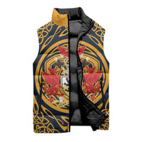 Personalized Denbighshire Wales Sleeveless Puffer Jacket Coat Of Arms Celtic Style - Wonder Print Shop