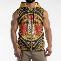 Personalized Denbighshire Wales Sleeveless Zip Hoodie Coat Of Arms Celtic Style - Wonder Print Shop