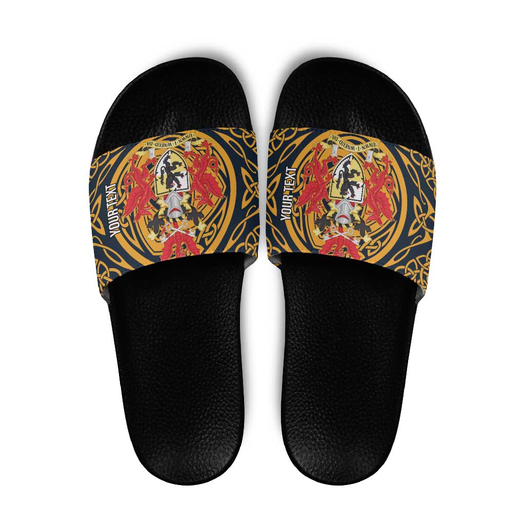 Personalized Denbighshire Wales Slide Sandals Coat Of Arms Celtic Style - Wonder Print Shop
