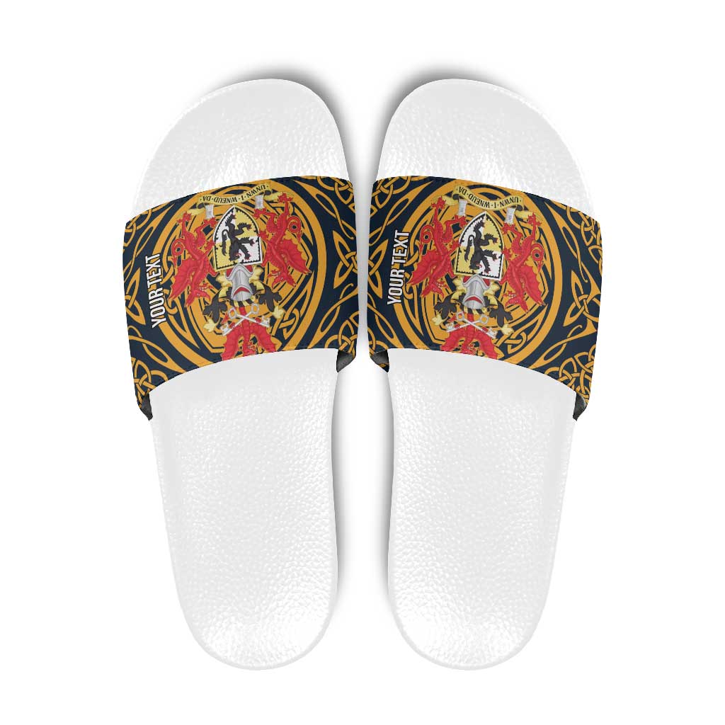 Personalized Denbighshire Wales Slide Sandals Coat Of Arms Celtic Style - Wonder Print Shop
