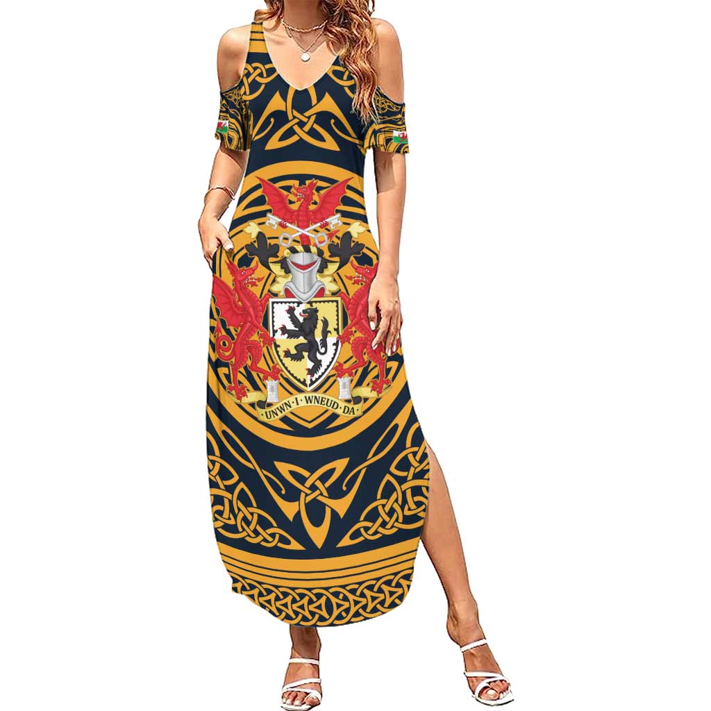 Personalized Denbighshire Wales Summer Maxi Dress Coat Of Arms Celtic Style - Wonder Print Shop