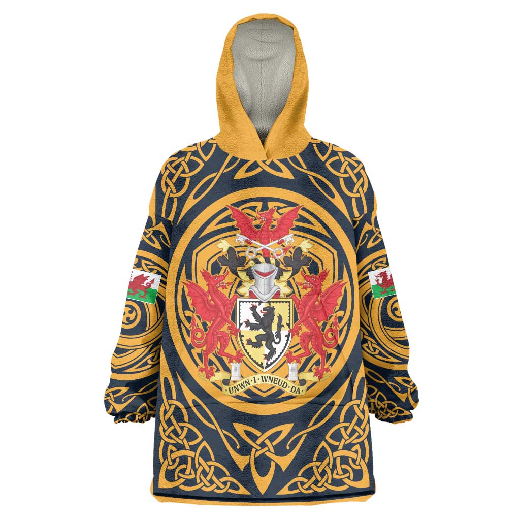 Personalized Denbighshire Wales Wearable Blanket Hoodie Coat Of Arms Celtic Style - Wonder Print Shop
