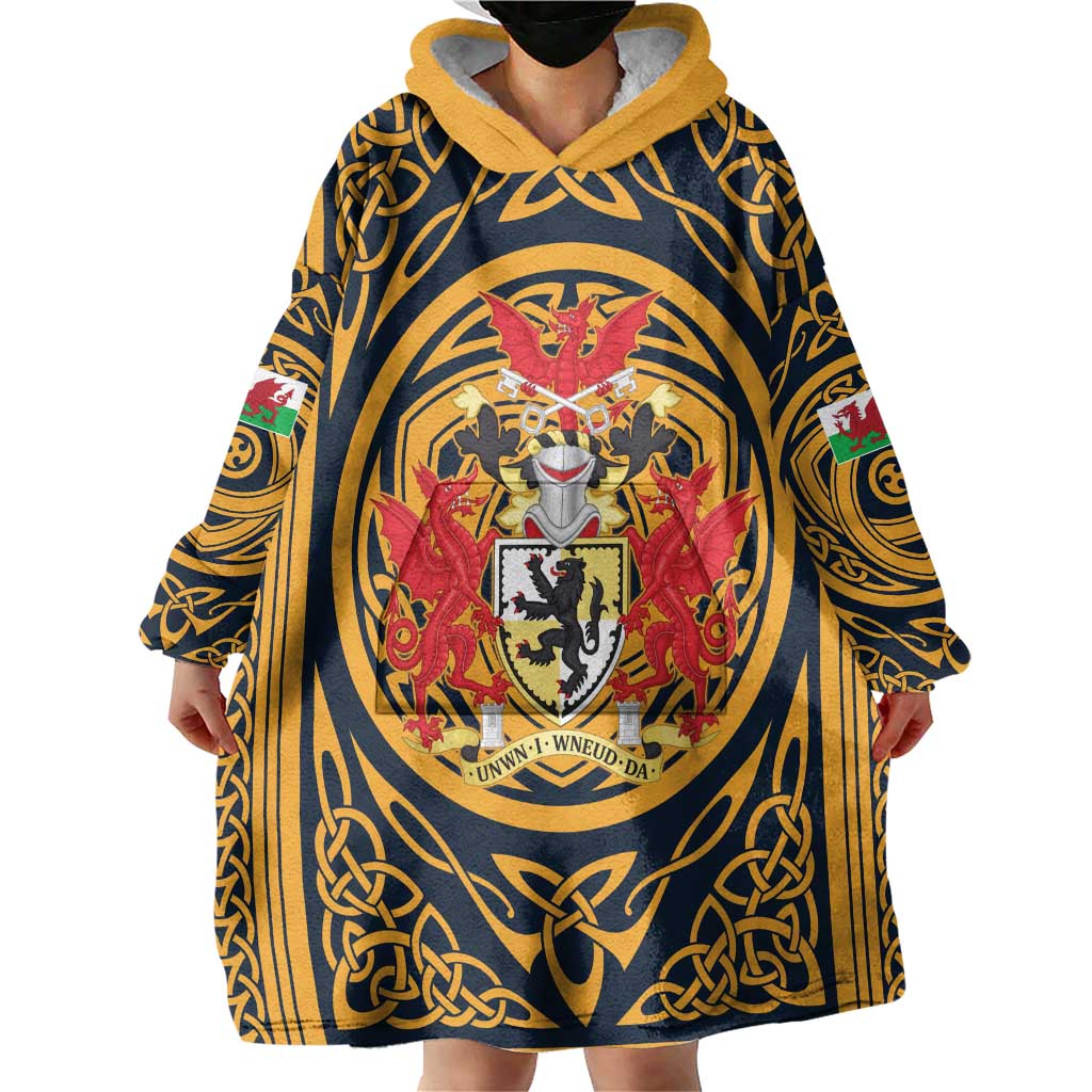 Personalized Denbighshire Wales Wearable Blanket Hoodie Coat Of Arms Celtic Style - Wonder Print Shop