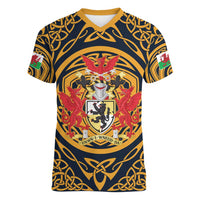 Personalized Denbighshire Wales Women V-Neck T-Shirt Coat Of Arms Celtic Style - Wonder Print Shop