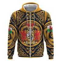 Personalized Denbighshire Wales Zip Hoodie Coat Of Arms Celtic Style - Wonder Print Shop