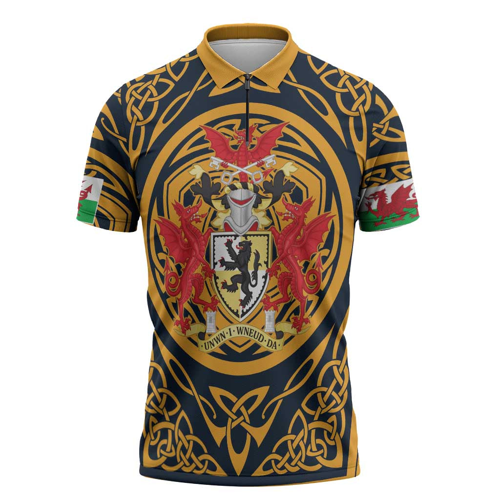 Personalized Denbighshire Wales Zipper Polo Shirt Coat Of Arms Celtic Style - Wonder Print Shop