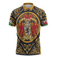 Personalized Denbighshire Wales Zipper Polo Shirt Coat Of Arms Celtic Style - Wonder Print Shop