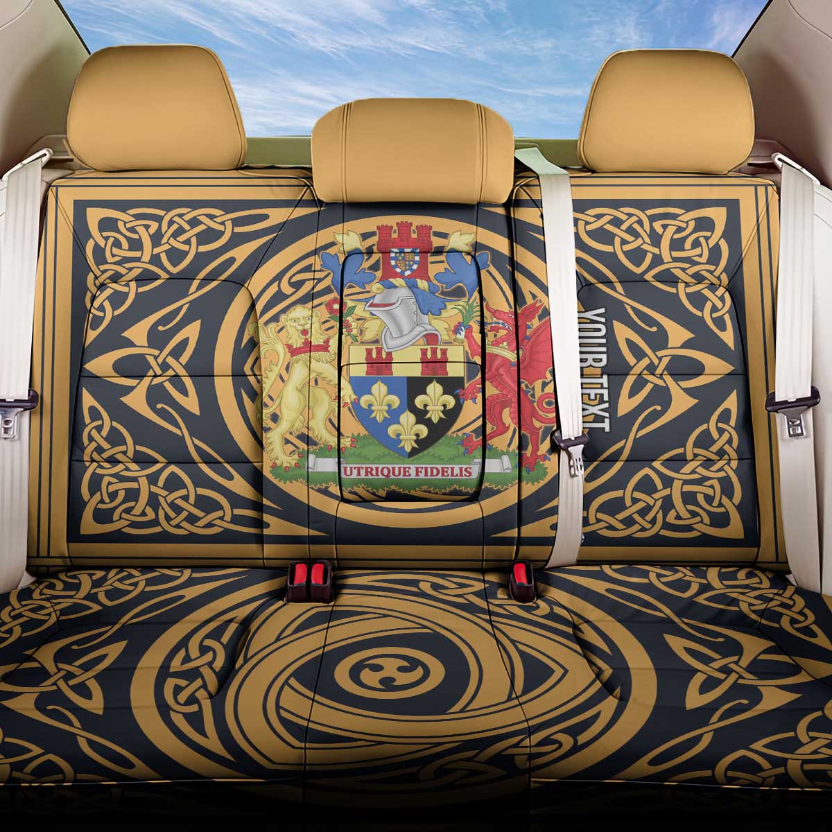 Personalized Monmouthshire Wales Back Car Seat Cover Coat Of Arms Celtic Style - Wonder Print Shop
