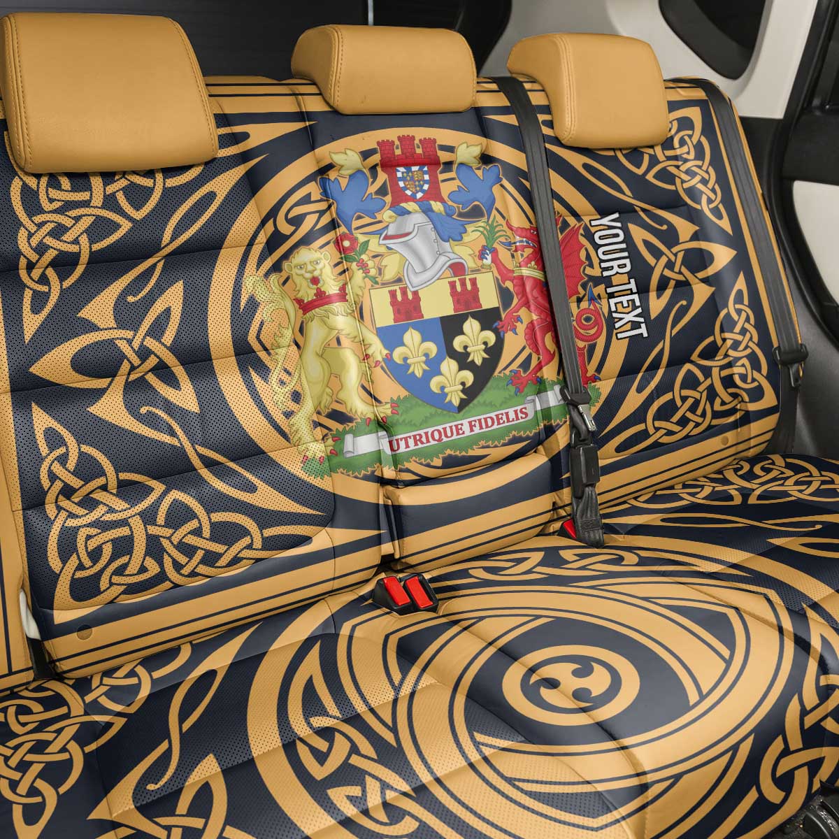 Personalized Monmouthshire Wales Back Car Seat Cover Coat Of Arms Celtic Style - Wonder Print Shop