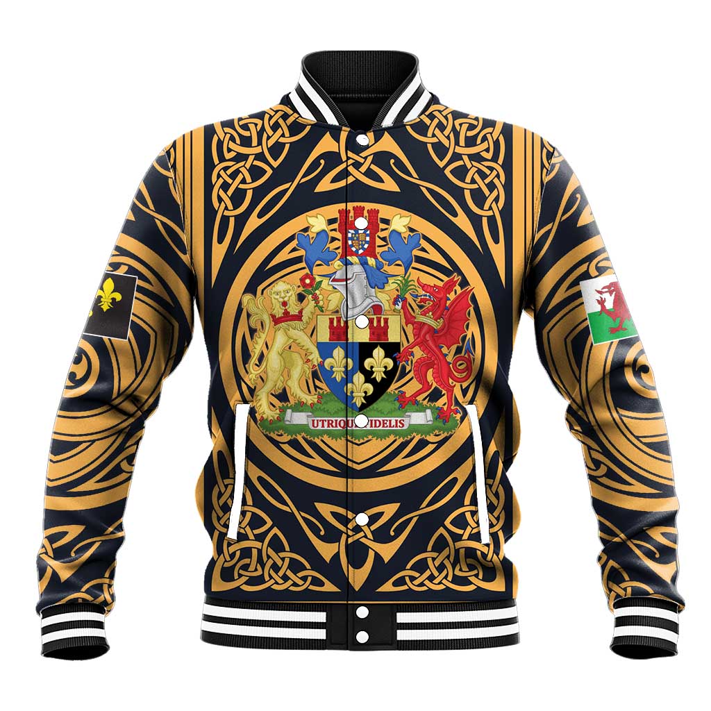 Personalized Monmouthshire Wales Baseball Jacket Coat Of Arms Celtic Style - Wonder Print Shop