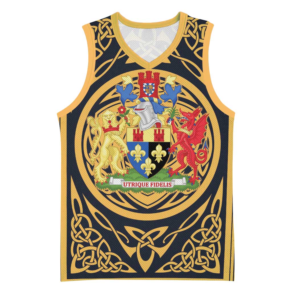 Personalized Monmouthshire Wales Basketball Jersey Coat Of Arms Celtic Style - Wonder Print Shop