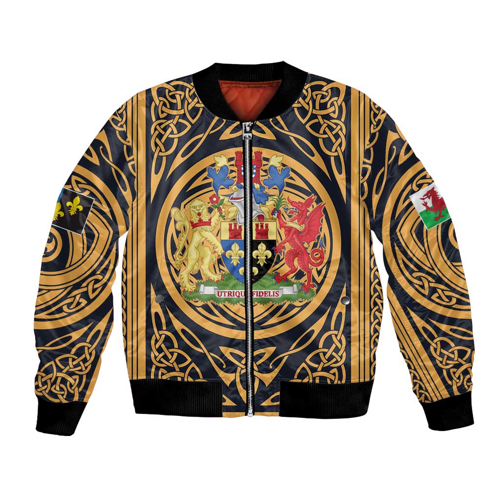 Personalized Monmouthshire Wales Bomber Jacket Coat Of Arms Celtic Style - Wonder Print Shop