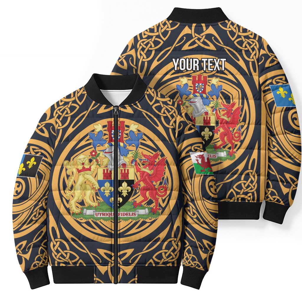 Personalized Monmouthshire Wales Bomber Puffer Jacket Coat Of Arms Celtic Style - Wonder Print Shop