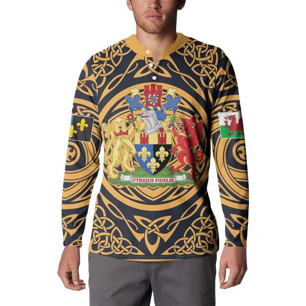 Personalized Monmouthshire Wales Button Sweatshirt Coat Of Arms Celtic Style - Wonder Print Shop