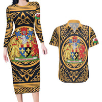 Personalized Monmouthshire Wales Couples Matching Long Sleeve Bodycon Dress and Hawaiian Shirt Coat Of Arms Celtic Style - Wonder Print Shop