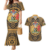 Personalized Monmouthshire Wales Couples Matching Mermaid Dress and Hawaiian Shirt Coat Of Arms Celtic Style - Wonder Print Shop