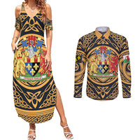 Personalized Monmouthshire Wales Couples Matching Summer Maxi Dress and Long Sleeve Button Shirt Coat Of Arms Celtic Style - Wonder Print Shop