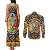 Personalized Monmouthshire Wales Couples Matching Tank Maxi Dress and Long Sleeve Button Shirt Coat Of Arms Celtic Style - Wonder Print Shop