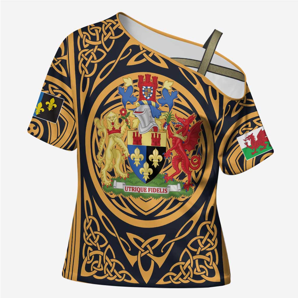 Personalized Monmouthshire Wales Cross Shoulder Shirt Coat Of Arms Celtic Style - Wonder Print Shop