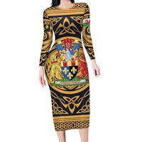 Personalized Monmouthshire Wales Family Matching Long Sleeve Bodycon Dress and Hawaiian Shirt Coat Of Arms Celtic Style - Wonder Print Shop