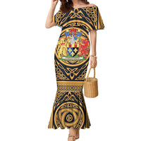 Personalized Monmouthshire Wales Family Matching Mermaid Dress and Hawaiian Shirt Coat Of Arms Celtic Style - Wonder Print Shop