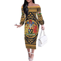 Personalized Monmouthshire Wales Family Matching Off The Shoulder Long Sleeve Dress and Hawaiian Shirt Coat Of Arms Celtic Style - Wonder Print Shop