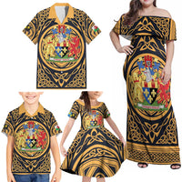 Personalized Monmouthshire Wales Family Matching Off Shoulder Maxi Dress and Hawaiian Shirt Coat Of Arms Celtic Style - Wonder Print Shop